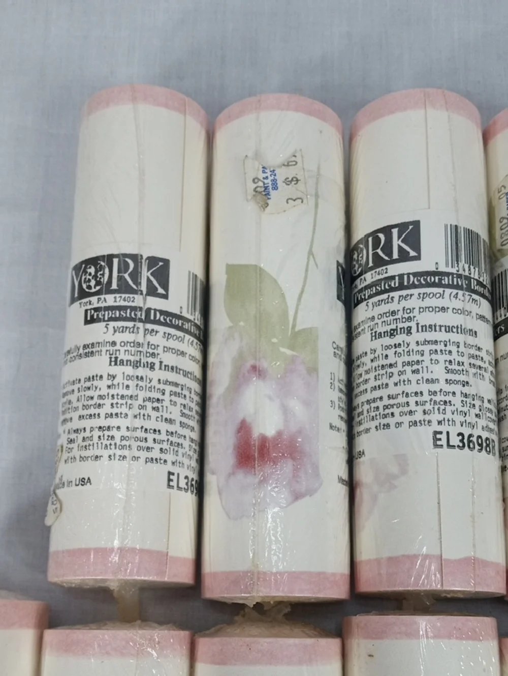 York Wallpaper Border Rolls Pink Floral Trim - Set of 11